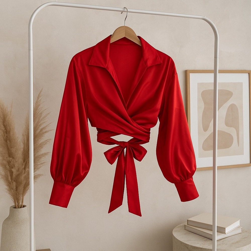Elegant red/pink Wrap Top